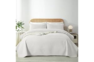 WURUIBO White Full/Queen Quilt Bedding Set, 3 Pieces Lightweight Bedspreads with Pillow Shams, Microfiber Modern Thin Coverlet, Summer Quilted Comforter for All Season (1 Quilt, 2 Shams)