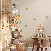 Tanlaby Jungle Animals Wall Stickers Cartoon Woodland Animal Wall Decals Bear Fox Forest Self-Adhesive Mural Removable Wall Art Sticker for Baby Nursery Kids Bedroom Playroom Daycare Classroom Decor