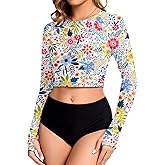 WOWENY Rash Guard for Women Long Sleeve Swimsuits UPF 50+ Swim Shirts UV Protection Swim Crop Top Bathing Suit No Bottom