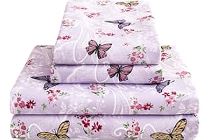 Softan Floral Twin Size Sheet Set, Purple Paisley Flower Printed Single Bed Sheets for Kids Girls, Brushed Microfiber Fitted 