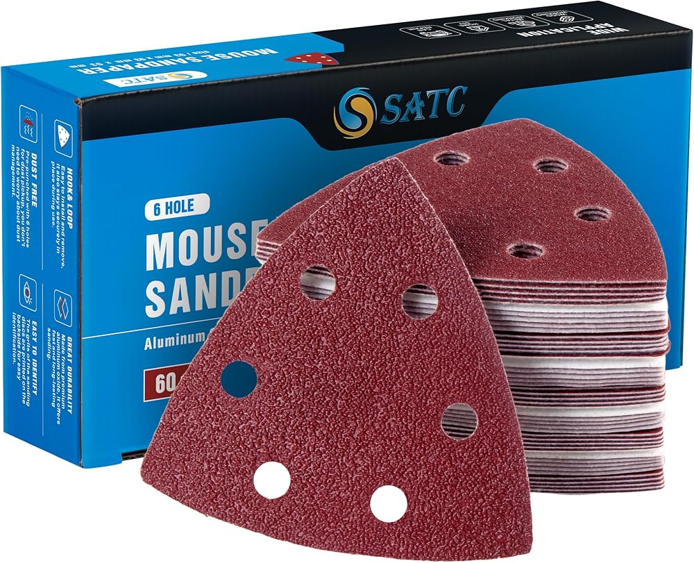 SATC Delta-Triangle Sanding Sheets 93mm 60 Pcs 6-Hole Sandpaper