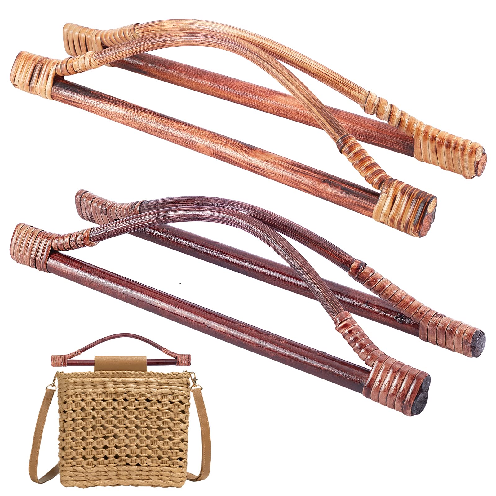 PH PandaHall 4pcs Wood Rattan Woven Handles 2 Color Decorative Handle Replacement Crocheted Knitted Bag Handle Natural Handle for Crocheted Bags Purse Making DIY Bags
