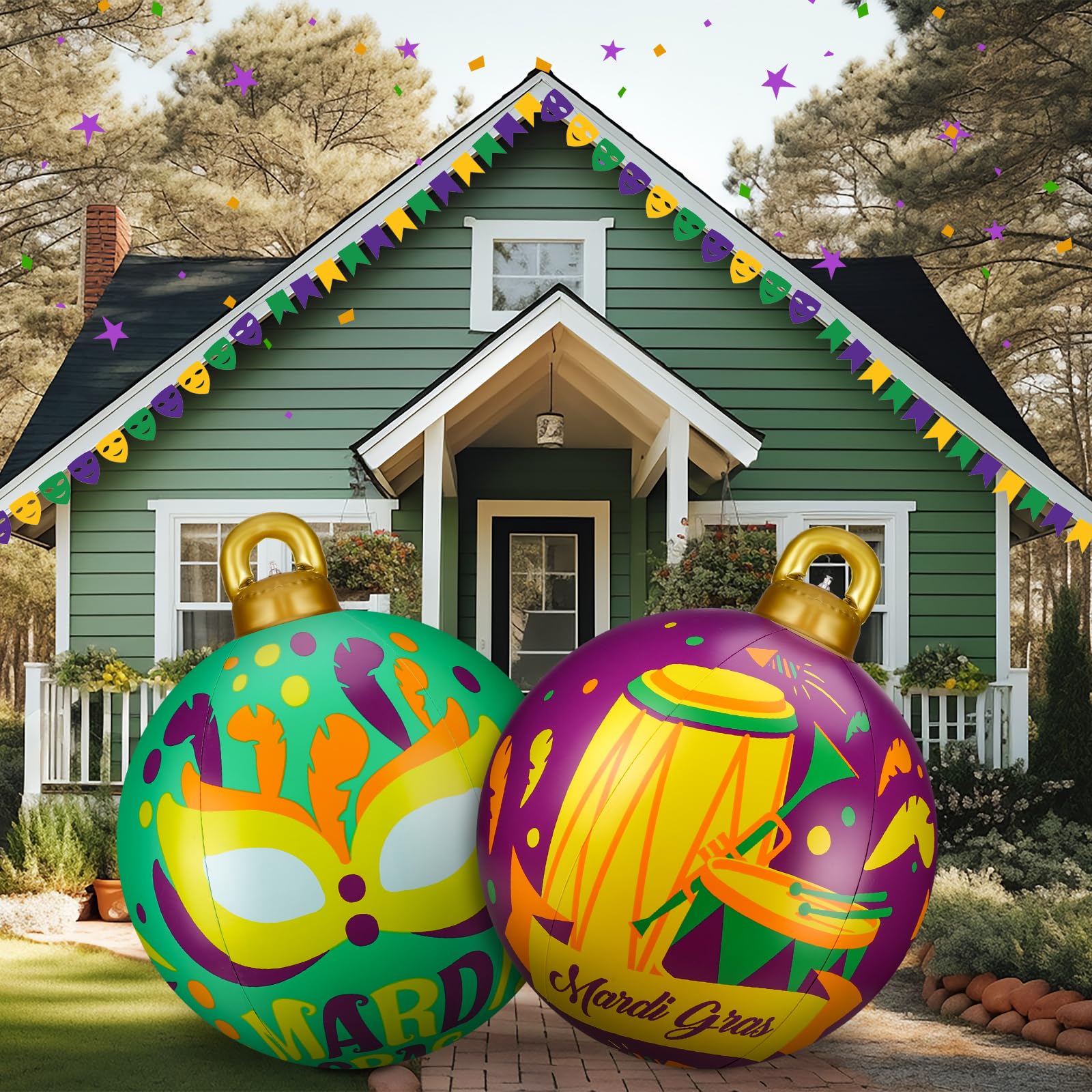 Photo 1 of Jetec 2 Pcs 4 Pcs 32 Inch Giant Inflatable Mardi Gras Valentine‘s Day Inflatable Ball Decorations Outdoor Blow up Yard Ornaments Hanging Decorated Ball Ornaments for Yard Lawn Outdoor (Heart)