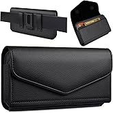 COANJIUO Leather Cell Phone Holster with Card Holder and Belt Clip Protective Case for iPhone Pro Max, Plus 17 16 15 14 13 12 16e, Samsung Galaxy FE, Plus S25 S24 S23 S22, L-Black