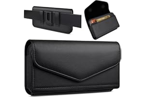 COANJIUO Leather Cell Phone Holster with Card Holder and Belt Clip Protective Case for iPhone Pro Max, Plus 17 16 15 14 13 12 16e, Samsung Galaxy FE, Plus S25 S24 S23 S22, L-Black