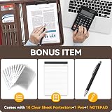 Leathario A4 Portfolio Folder 4-Ring Binder with Notepad 10 Sheet Protectors view 2