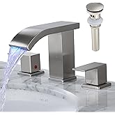Bathroom faucets 3 Hole Widespread Brushed Nickel Bathroom Sink Faucet 8 inch LED Light Modern 3 Hole Vanity Faucet Bathroom with Pop Up Drain (Brushed Nickel)