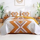 Heymybed Boho Quilt Set Queen Size, Aztec Texture Coverlet Burnt Orange Bedspread Bohemian Bed Cover, Western Coverlet Microfiber Soft Lightweight Bedding Sets for All Seasons (96"×90")