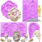 Acvcatto Vintage Cameo Silicone Molds, Victorian Lady Portrait Fondant Molds, Baroque Frame Chocolate Mold, for Cake Decoration Sugar past wedding cupcake topper sugarcraft, Set of 4