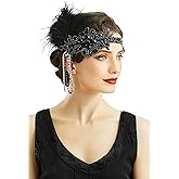 BABEYOND Women's 1920s Headband Flapper Feather Headpiece with Chain Roaring 20s Great Gatsby Themed Party Hair Accessory (Black)