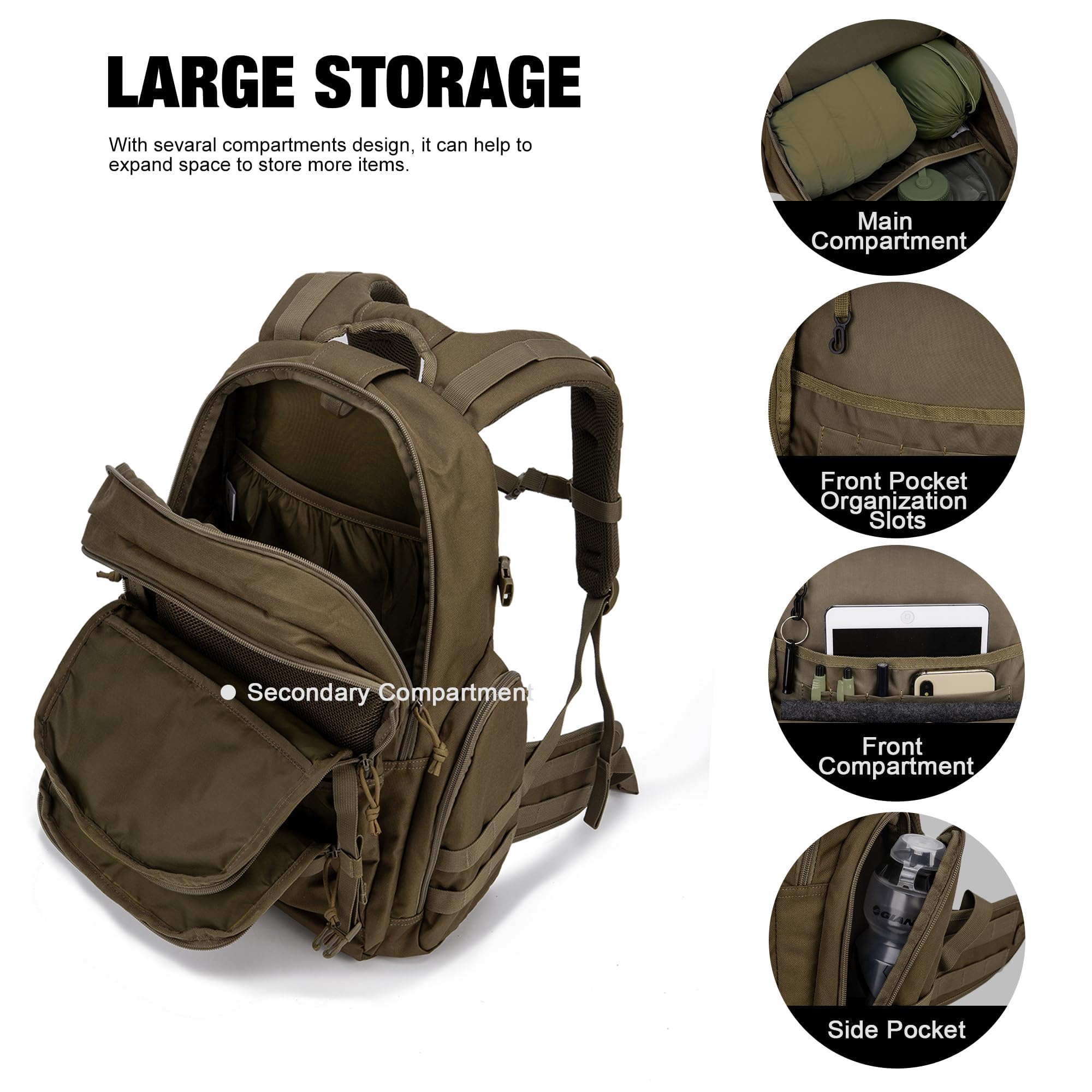 Mardingtop 25L/40L Taktischer Rucksack Herren Wanderrucksack mit MOLLE-System Militär Rucksack, Tactical Backpack für Assault Wandern Reisen Outdoor Arbeit 4