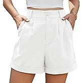 Jouica Womens Summer High Waist Shorts Roll Up Pleated Zippered Wrap Hem Wide Leg Shorts with Pockets