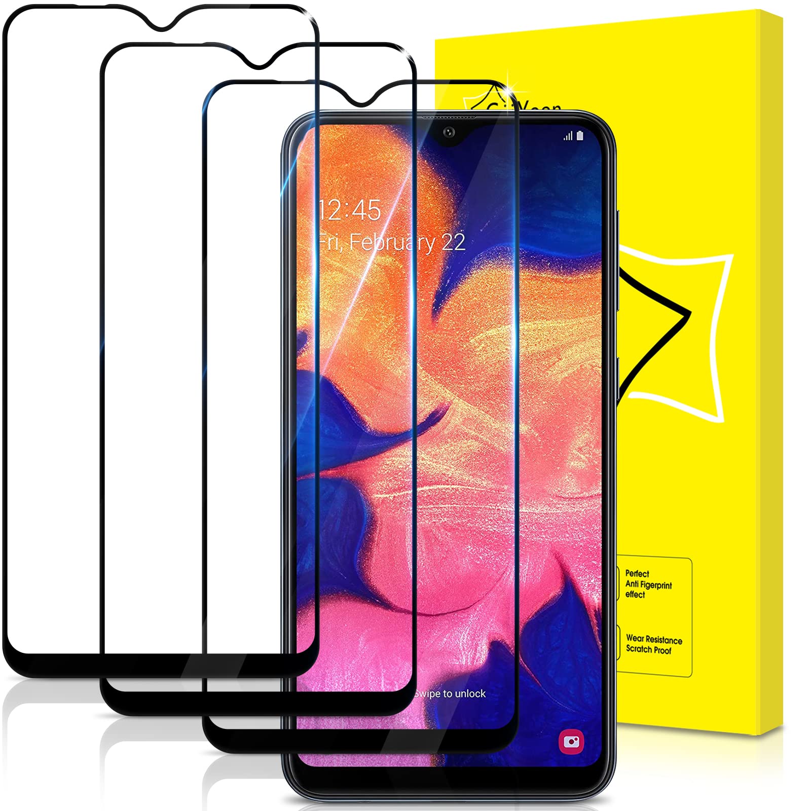 GiiYoon-3 PACK Screen Protector for Samsung Galaxy A10 Tempered Glass [HD Full Coverage] [Easy Installation] [Round Edge] [Scratch Resistant] [9H Hardness] [Bubble Free] Screen Cover Film