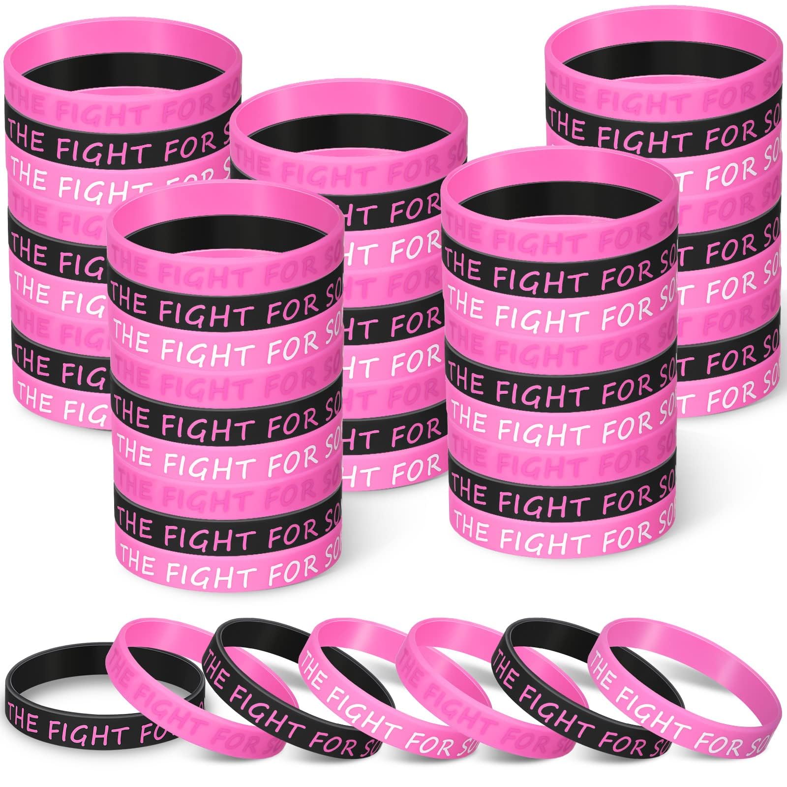 Eowppue 48 Pcs in The Fight for Someone I Love Silicone Wristband Bracelet Pink Rubber Bracelets Cancer Awareness Bracelets for Patient Women Men Teen Gifts Bulk