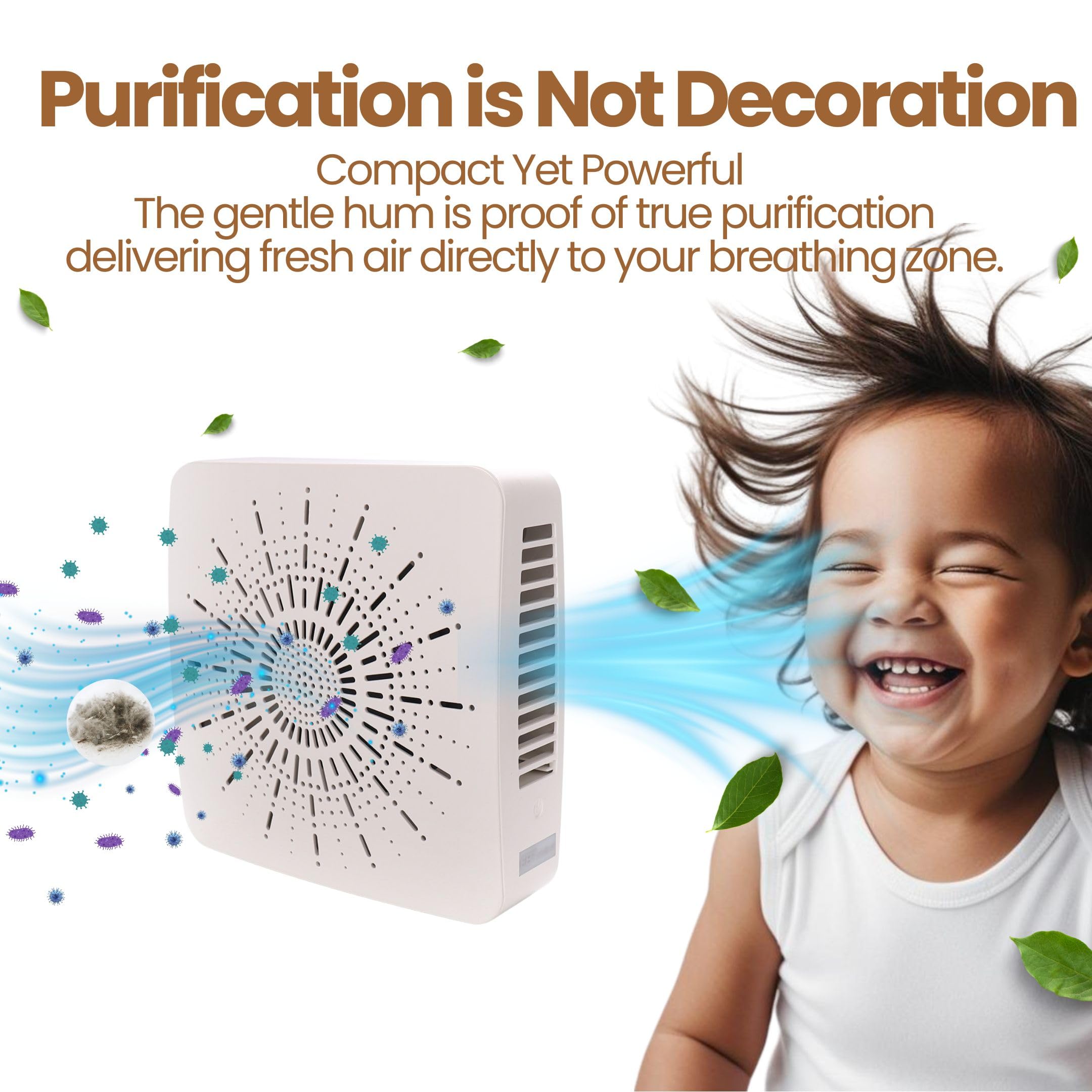 Portable Desktop Air Purifier & Fan Combo with HEPA Filter, Aroma & Ionizer – Compact Yet Powerful 3-Speed Air Cleaner for True Purification in Bedroom, Office, Travel & Gifts (White)