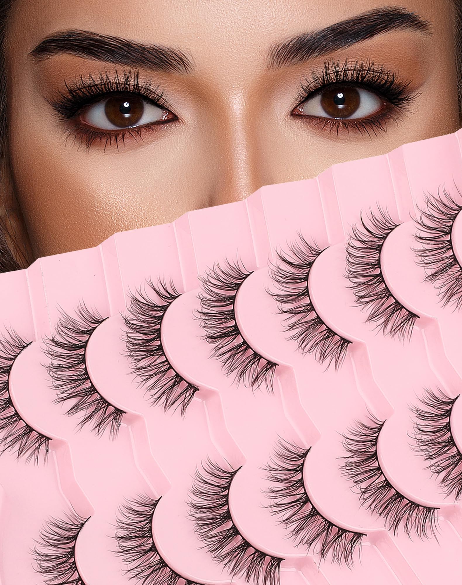 Wispy Strip Lashes Natural Look C Curl Volume False Eyelashes Short Mink Lashes 3D Classic Fake Lashes Small Fairy Eye Lashes Pack 15mm 83-SHE CUTE