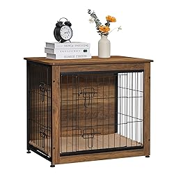 DWANTON Dog Crate Furniture with Cushion, Wooden