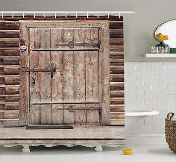 Amazon Com Ambesonne Rustic Shower Curtain Timber Rustic Door In