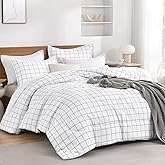 Andency Twin Comforter Set, White Gingham Plaid Grid Checkered Twin Bed Comforter Set for Dorm Boys Girls Teens Kids, 2 Pieces Lightweight Reversible Preppy Bedding Sets(66x90 Inch)