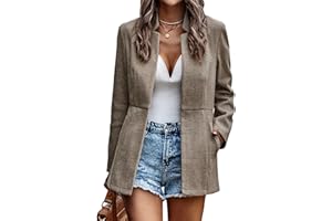 Jhsnjnr Womens Long Sleeve Casual Blazers Stand Collar Trench Fall Coats Open Front Office Wear Tweed Jackets