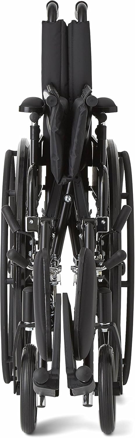 Medline Robust and Rugged Wheelchair with Flip-Back Desk Arms, Removable Elevating Leg Rests and Anti-Tippers, Black, 18" Seat: Health & Personal Care