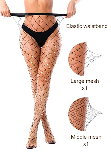VEBZIN 2 Pack Sparkly Large And Medium Mesh Black Fishnet Tights Glitter Rhinestone Fishnets Leggings Stockings for Women in Saudi Arabia | Whizz Tights VEBZIN 2 Pack Sparkly Large And Medium Mesh Black Fishnet Tights Glitter Rhinestone Fishnets Leggings Stockings for Women in Saudi Arabia | Whizz Tights