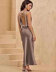 Satin Cowl Neck Sleeveless Backless Maxi Wedding