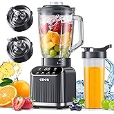GDOR Professional Blender for Kitchen, 1200 Peak Watts Smoothie Blender, 5 Functions for Ice Crushing & Frozen Fruit, 52 Oz Glass Jar & 24 Oz To-Go Cup Combo, Self-Cleaning, Gray