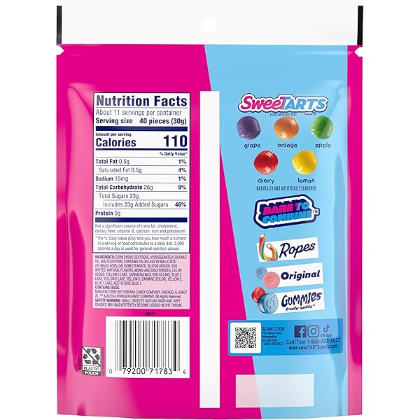SWEETARTS MINI CHEWY CANDY, MIXED FRUIT FLAVORS (CHERRY, GRAPE, LEMON, APPLE & ORANGE), SWEET & TART CHEWY CANDY, 12 OZ BAG