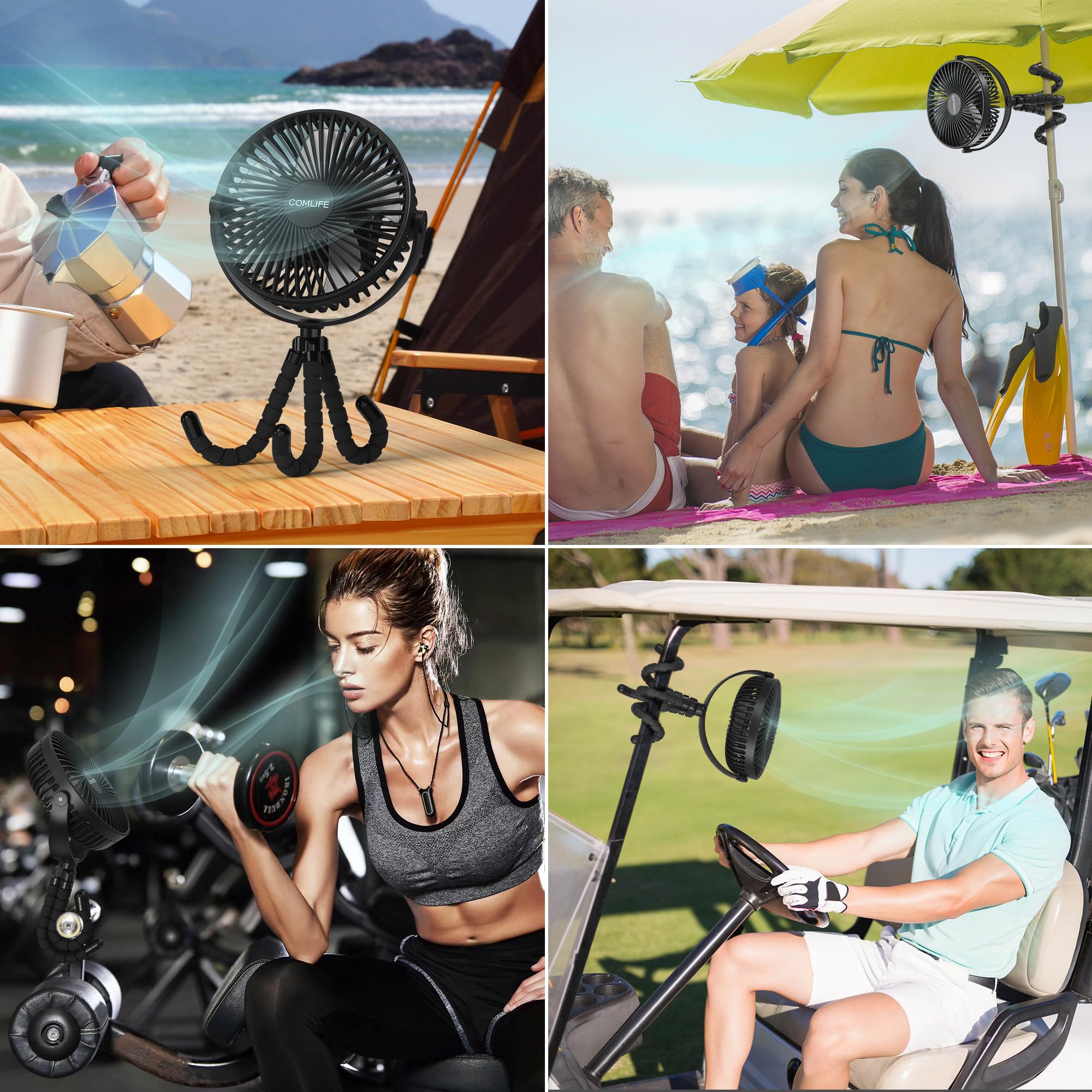 Camping Fan with LED Lantern-10000mAh Rechargeable Battery Operated Fan, 47H Run Time Max,3 Speeds,3 Timer,7 Inch Portable Clip on Fan for Stroller Treadmill Tent RV Outdoor Emergency Outage Hurricane