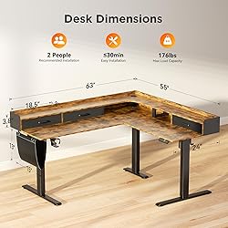 WALKINGDESK 63 Inches Height Adjustable L Shaped