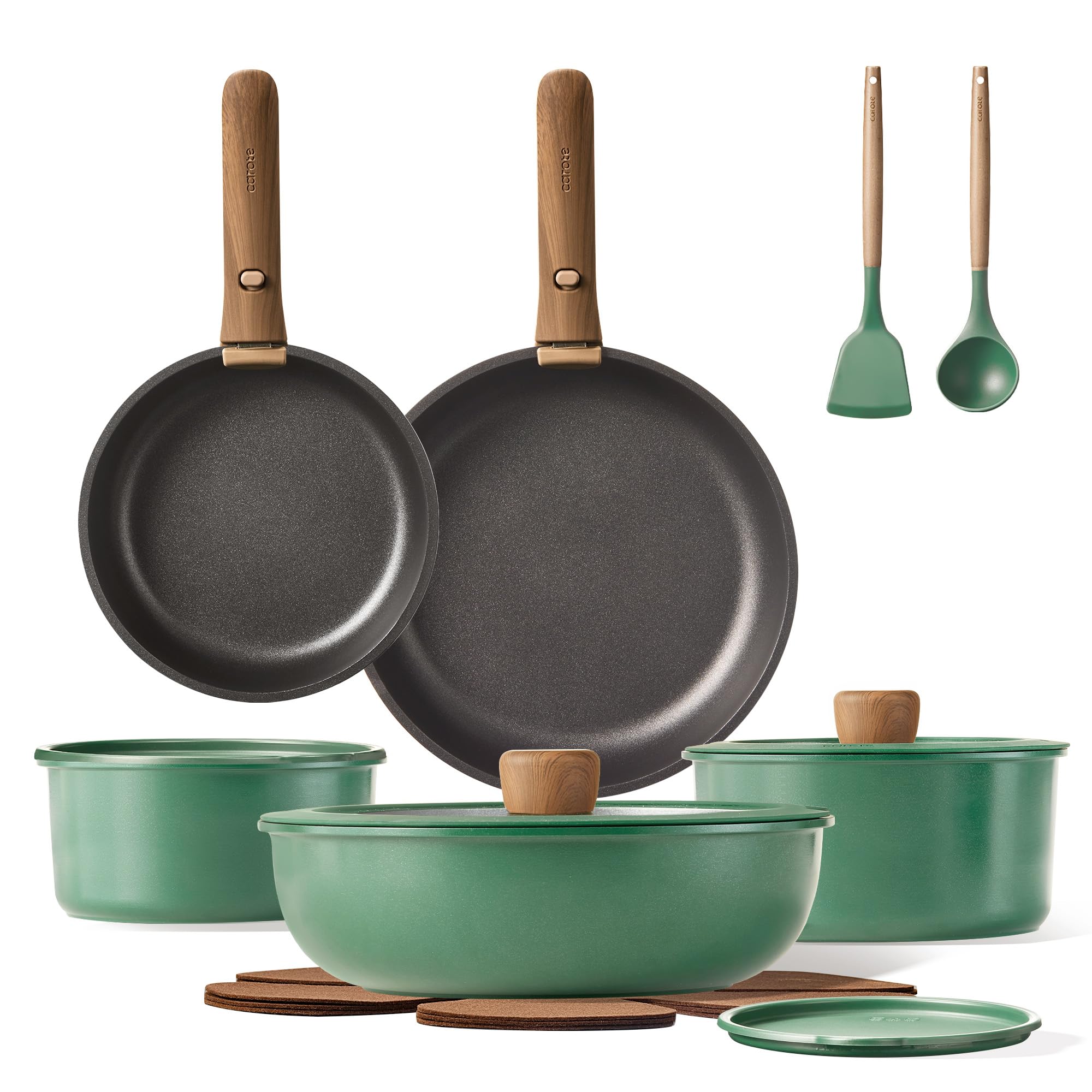 Two Pans Set CAROTE 17pcs Pots and Pans Set, Nonstick Cookware Set Detachable Handle ...