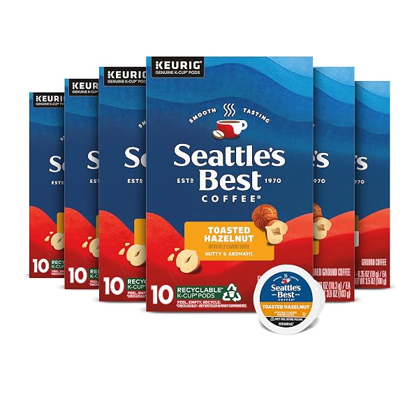 SEATTLE’S BEST COFFEE, FLAVORED K-CUP COFFEE PODS, TOASTED HAZELNUT, 100% ARABICA, 6 BOXES (60 PODS TOTAL)