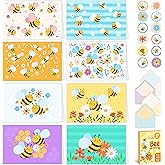Decorably 24 Pack 6x4in Bee Note Cards with Envelopes and Stickers, 8 Charming Designs for Friends, Family and Loved Ones, Blank Inside - Baby Shower, Wedding, Birthday, Kid's Party, Gifting, Mailing