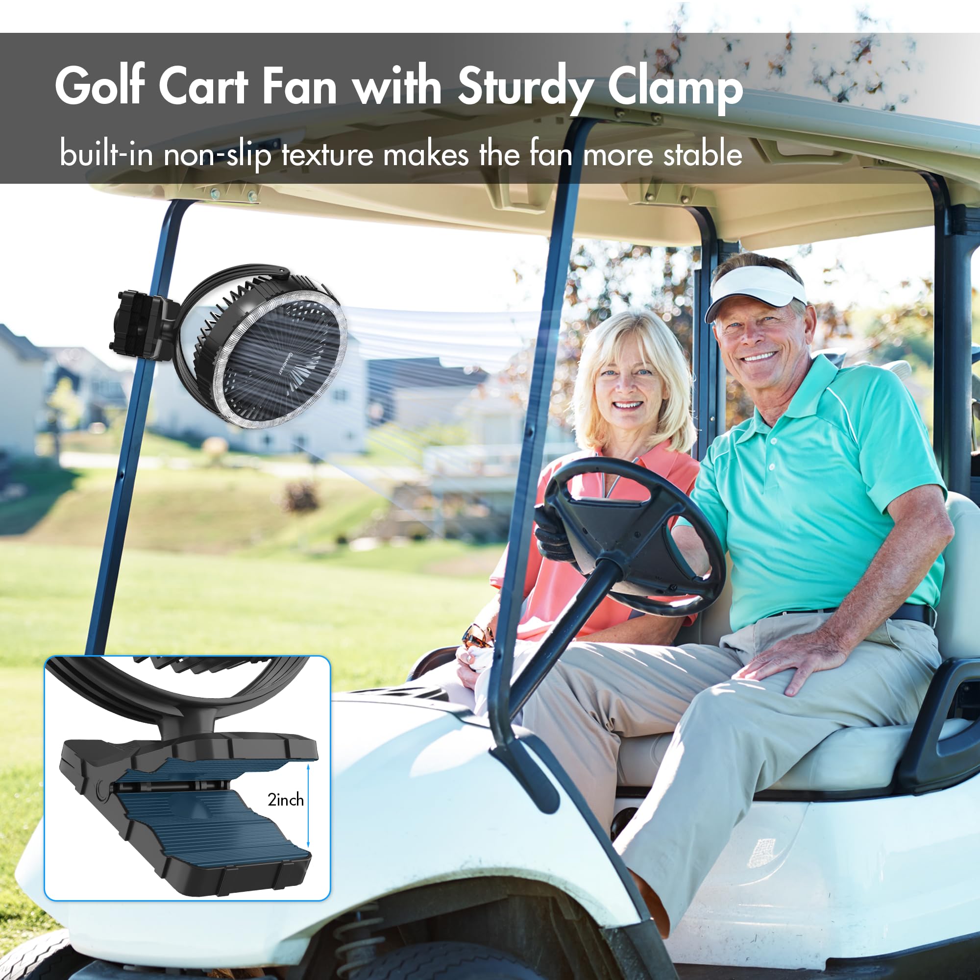 Camping Rechargeable Fan, Battery Operated with Timer, Powerful Airflow Portable Fan, Strong Clip with Light & Hook for Tent Outdoor Travel BBQ Hurricane Power Outage