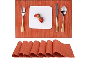 Myir JUN Place Mats, Table Mats Set of 8 Indoor Placemats Washable Non-Slip Heatproof Woven Placemats for Dining Table Fabric Place Mat PVC (Orange, Set of 8)