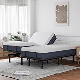 EGOHOME Split King Adjustable Bed Frame and 14 inch Charcoal Gel Memory Foam Mattress Set for Back Pain Relief, Metal Electric Foldable Bed Base with Wireless Remote, Independent Head and Foot Incline