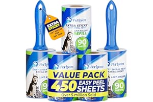 PetLovers Extra Sticky Lint Roller Mega Value Set 450 Sheets for Pet Hair Removal and Clothes, Dog and Cat Lint Remover 5 Pack