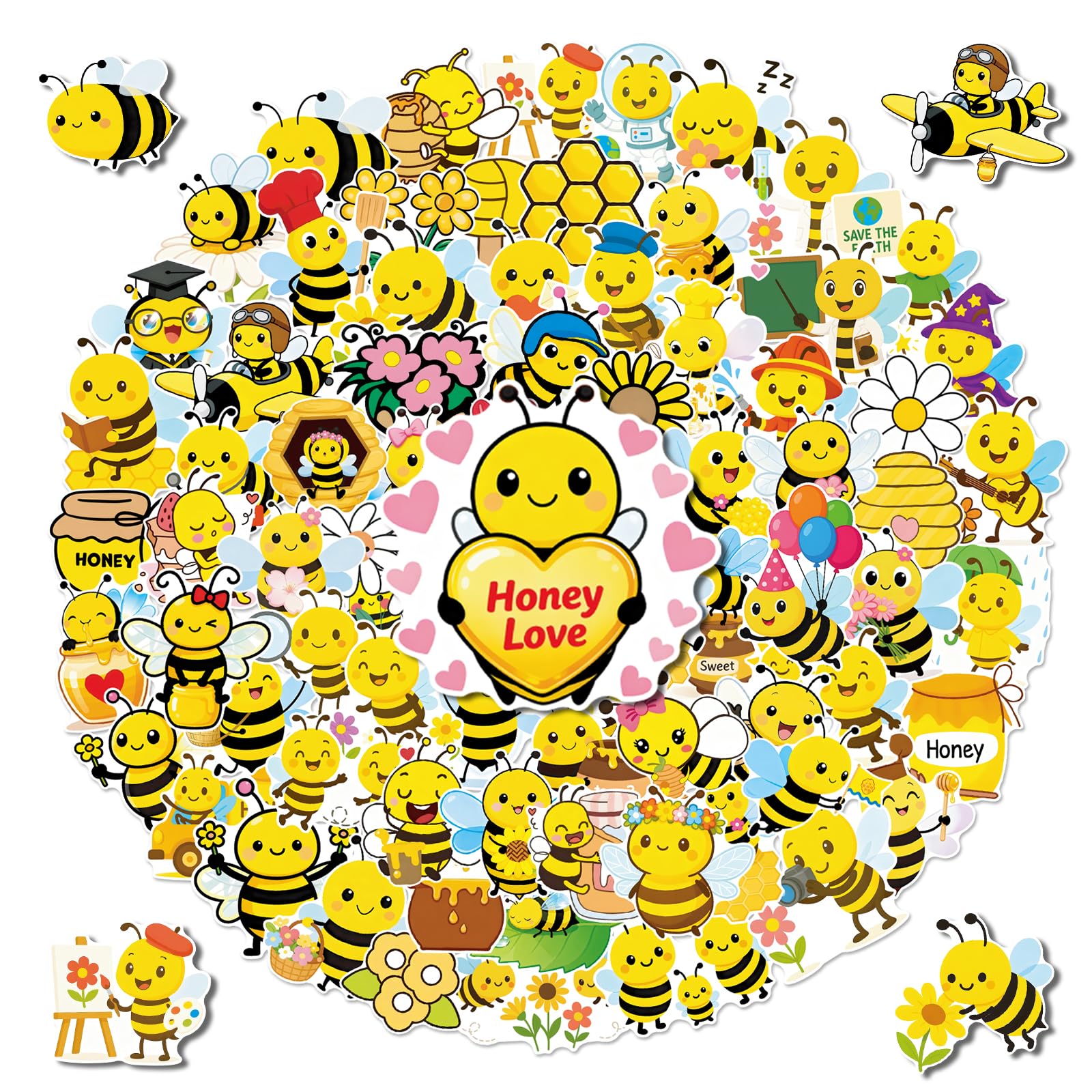 G2PLUS 100PCS Bee Stickers: Waterproof Vinyl Cute Bee Stickers for Kids, Scrapbooking, Journals, Laptop, Water Bottle, DIY Crafts, Classroom Activities