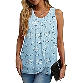 IWOLLENCE Womens Summer Tank Tops Sleeveless Chiffon Double Layers Blouse Loose Round Neck Casual Shirts