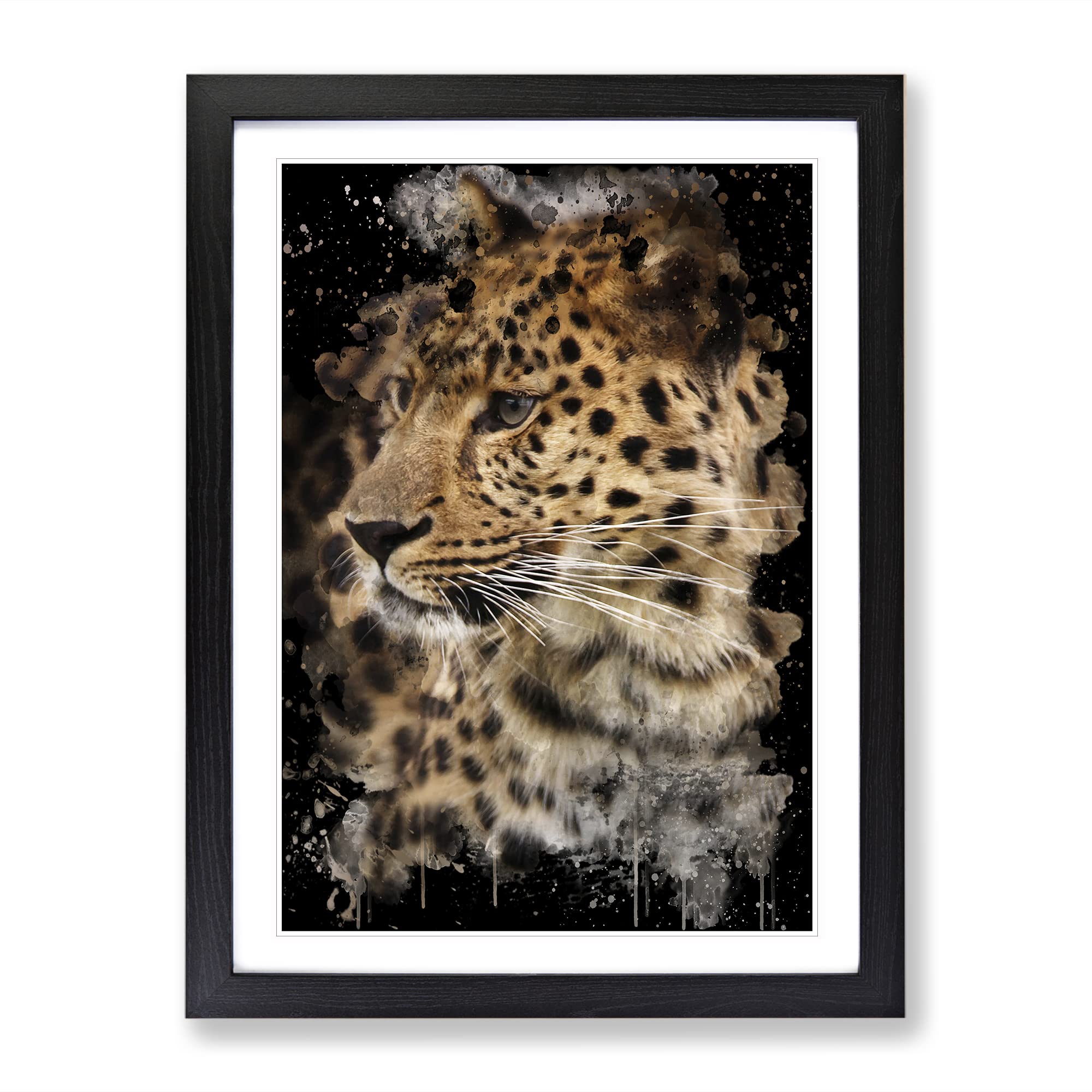 Lemodern Opard On Alert Modern Cb Framed Wall Art Print, Ready to Hang Picture for Living Room Bedroom Home Office Décor, Black A4 (34 x 25 cm)