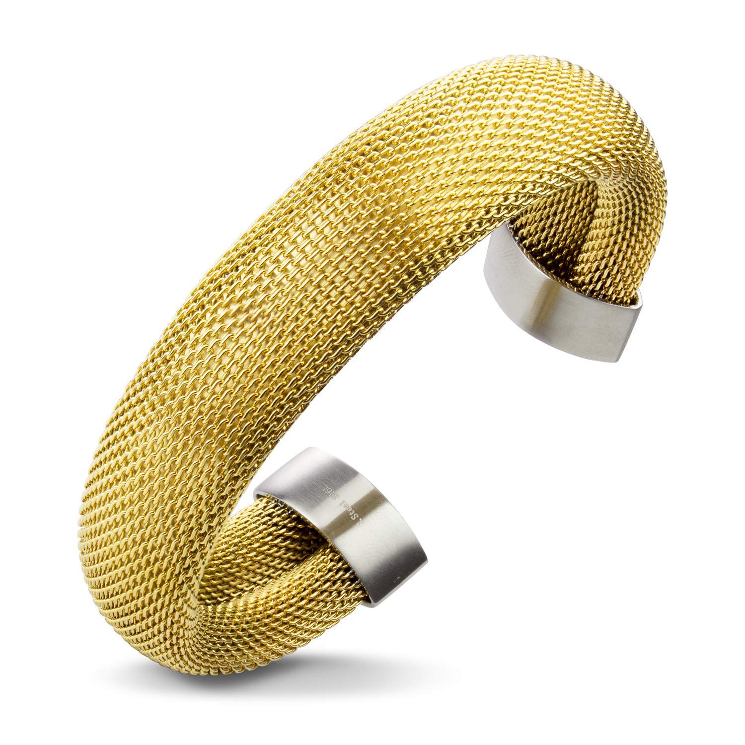 555Jewelry Stainless Steel Womens Trendy Modern Mesh Wrap Open Cuff Stackable Expandable Fashion Charm Fine Jewelry Accessory Bangle Bracelet, Yellow Gold 60 mm
