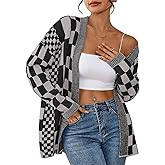 Pink Queen 2026 Checkered Cardigan Sweaters for Women Casual Long Sleeve Plaid Knit Outwear Coats with Pockets