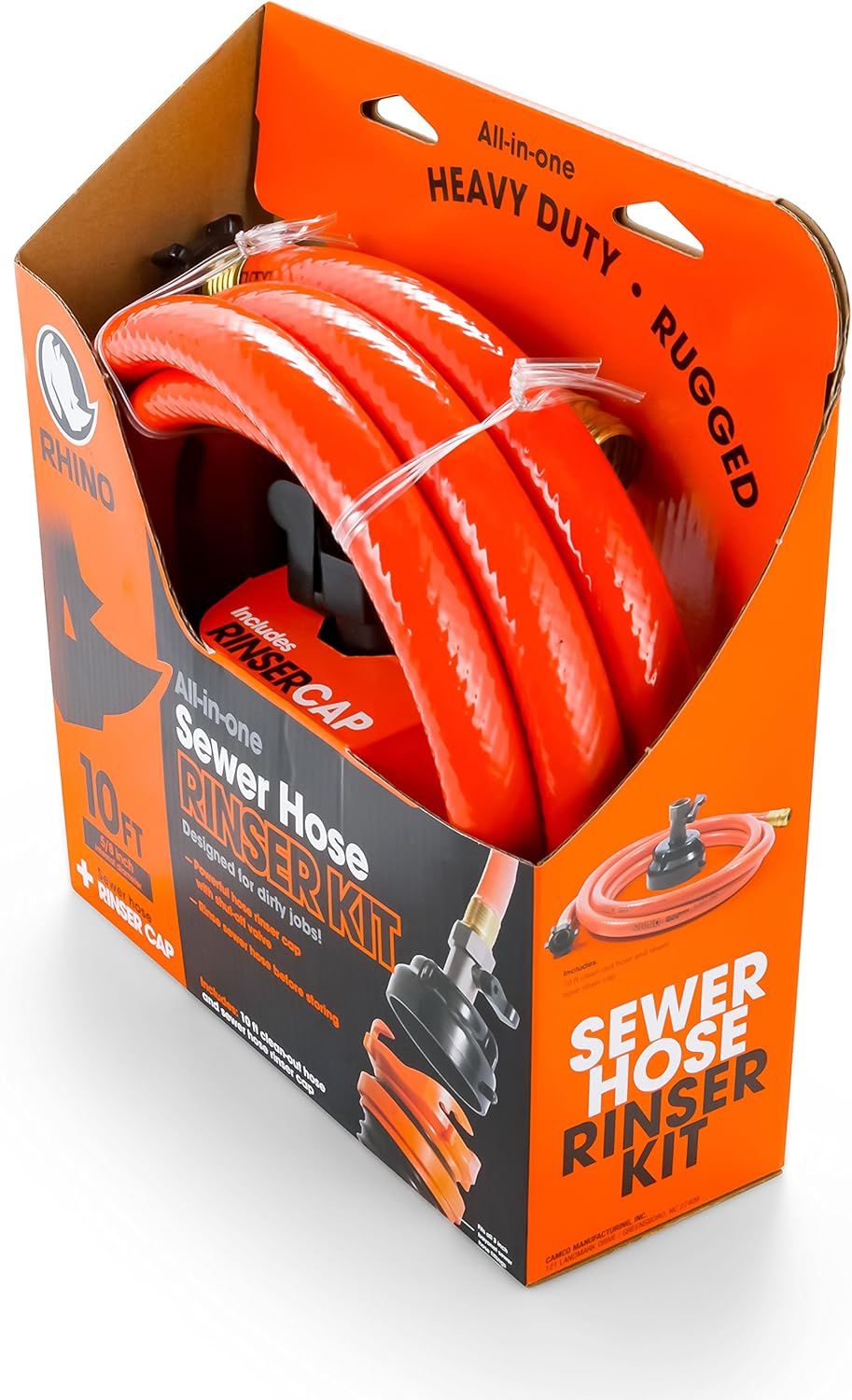 Camco 22999 Orange RhinoFLEX Gray Clean System with Hose and Jet Rinser Cap-Ideal for Flushing Black, Grey Water or Tote Tanks 5/8" Inside Diameter: Automotive