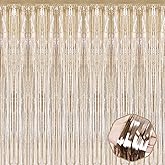 6 Pack Champagne Gold Foil Fringe Curtain Backdrop, 3.28Ft x 6.6Ft Metallic Tinsel Foil Fringe Streamer Curtains for Photo Booth, Halloween, Christmas Day, Wedding, New Year Party Decoration
