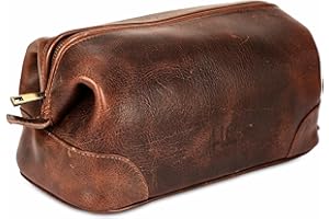 HLC Leather Toiletry Bag for Men Best Gift Premium Genuine Leather Dopp Kit Shaving Kit Organizer Travel Kit Pouch Bag for Men Large Size (Brown)