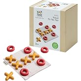 PlanToys&reg; Wooden Travel Tic-Tac-Toe Strategy Game Kids Montessori Set | X, O pieces, tic tac toe game, wooden board, girls, boys, strategy, logical thinking gift preschool family learning cute