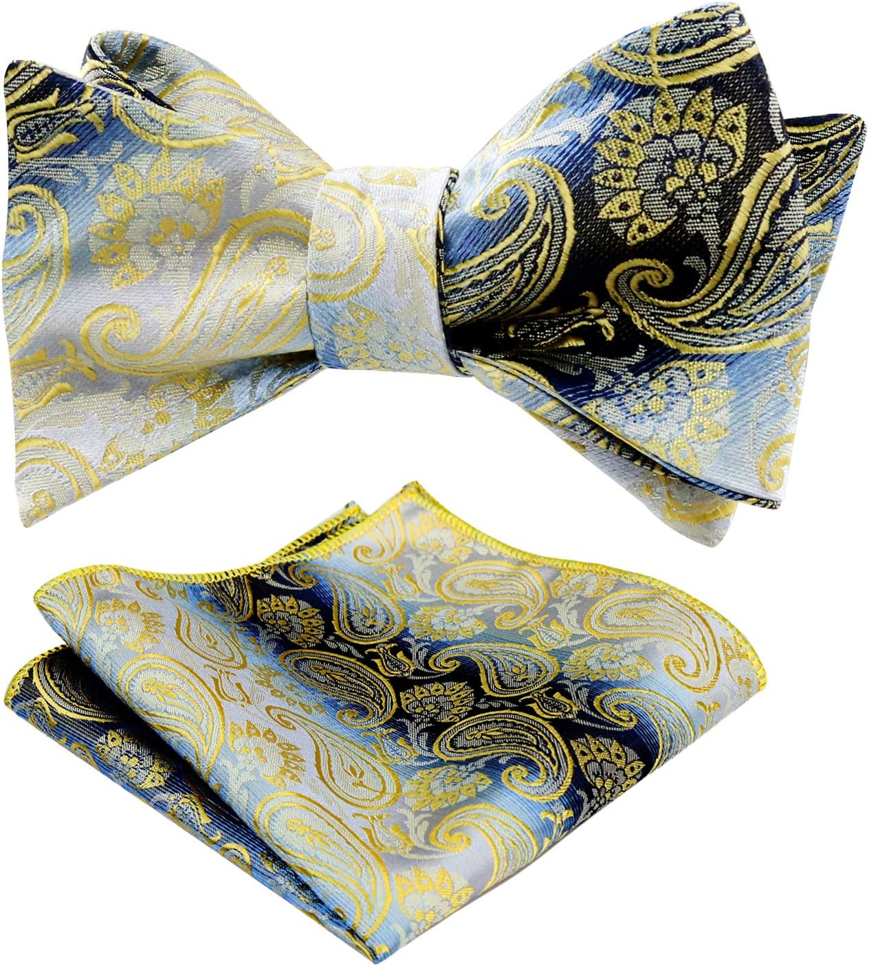Alizeal Men's Paisley Jacquard Tuxedo Self Bow Tie with Hanky Set for Wedding Party