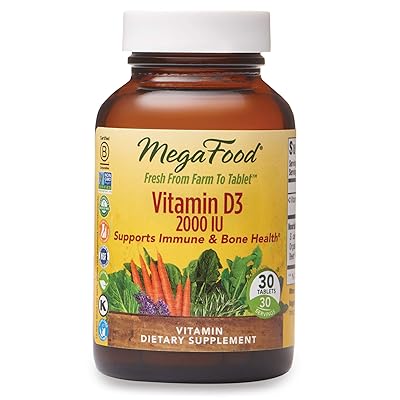MegaFood, Vitamin D3 2000 IU, Immune and Bone Health Support, Vitamin and Dietary Supplement, Gluten Free, Vegetarian, 30 Tablets (30 Servings)
