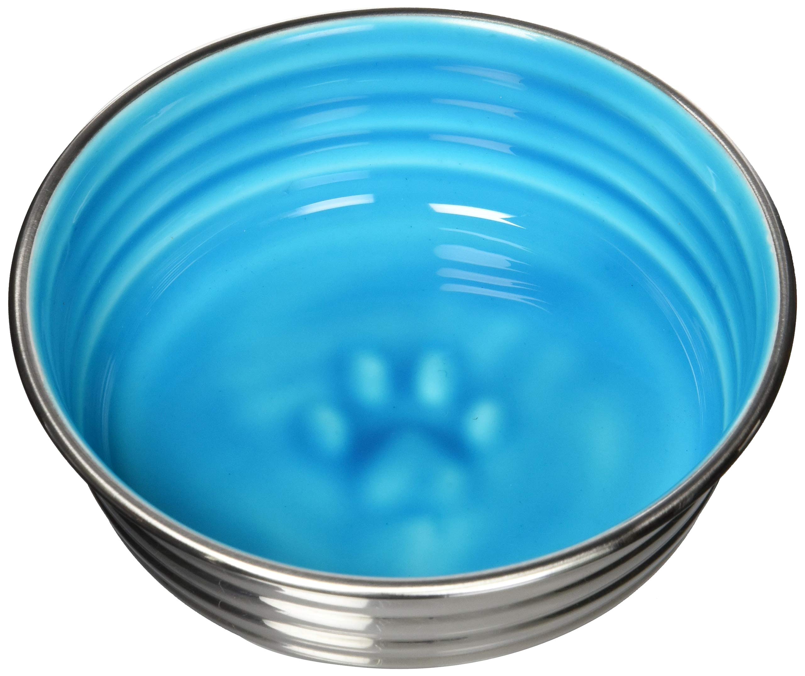 Loving Pets Le Bol Glazed Interior Stainless Steel Dog Bowl Non-Slip Dishwasher Safe Durable Pet Dish - Seine Blue - Small (500 ml)